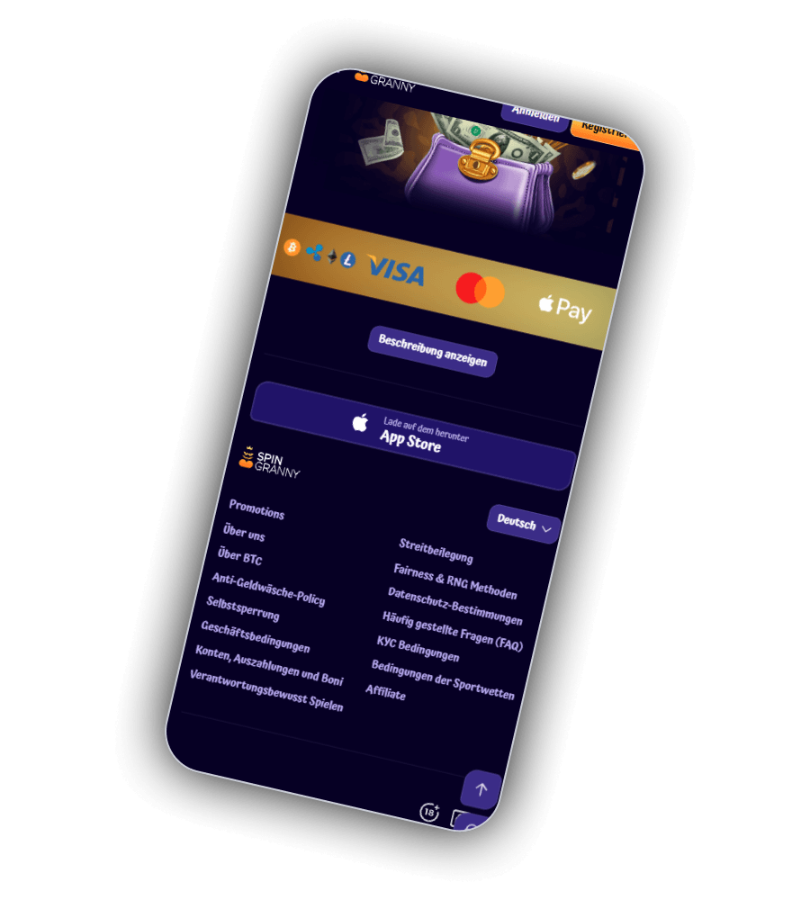 Zahlungsmethoden bei SpinGranny mit Karten, E-Wallets und Kryptowährungen